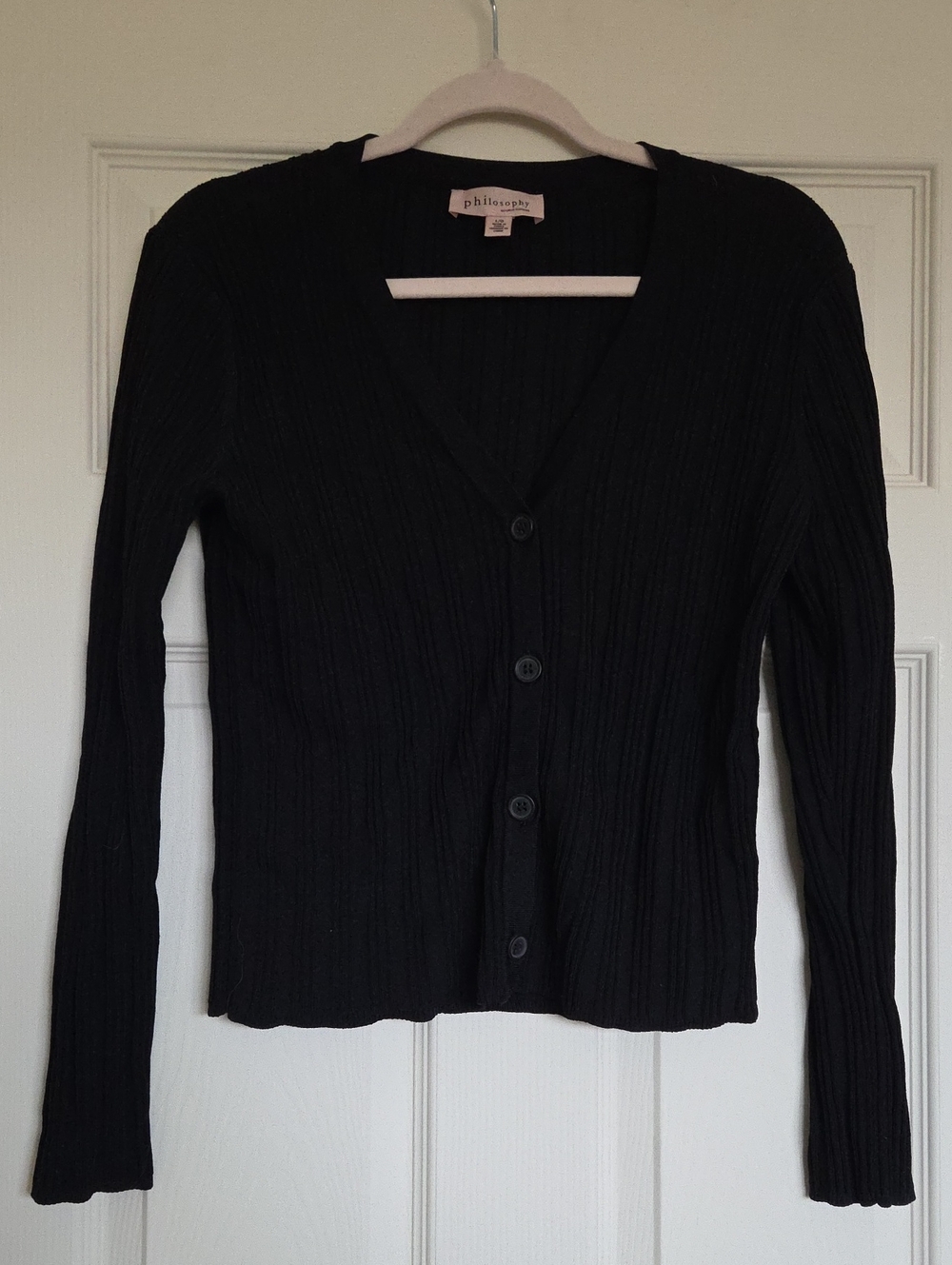 Philosophy Black Ribbed V-Neck Button Cardigan